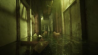 Still Wakes the Deep official screenshot showing a semi-flooded corridor inside the rig
