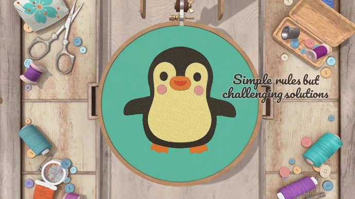 An embroidered penguin is shown in Stitch