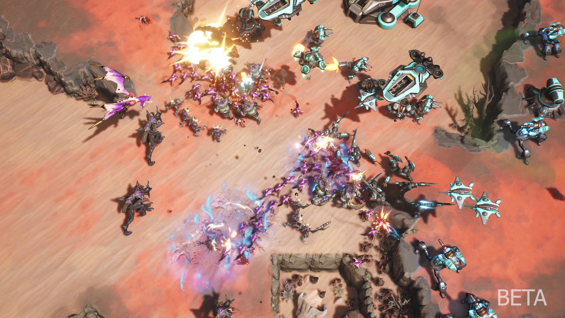 A top down view of an RTS battlefield from Stormgate - 33