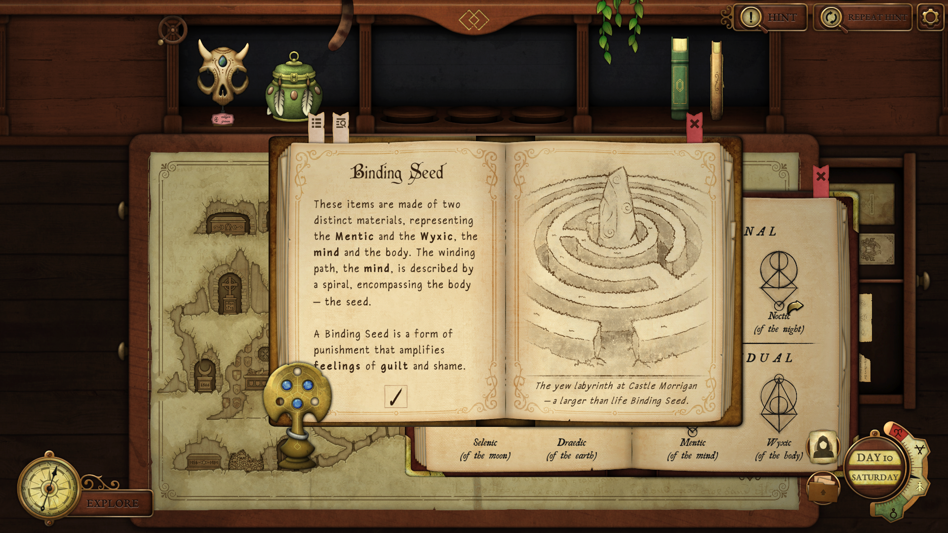 Stacking up reference books to help identify an artefact in Strange Antiquities.