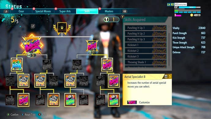 The Skills menu in Street Fighter 6 is shown