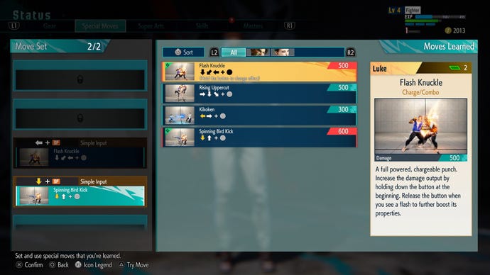 Street Fighter 6 screenshot of making your own moveset in World Tour.
