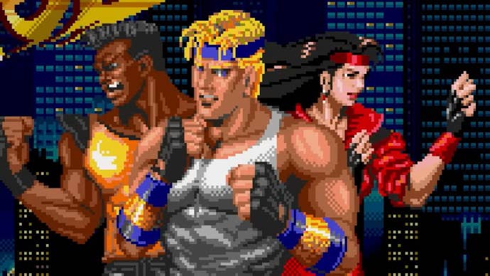 Streets of Rage cover image showing three fighters against a city backdrop