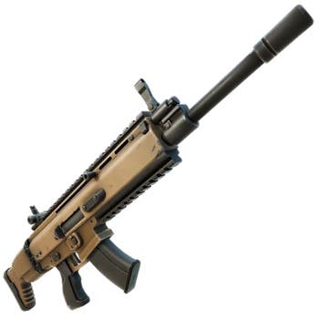 menu view of the striker ar in fortnite which is beige and resembles the scar weapon