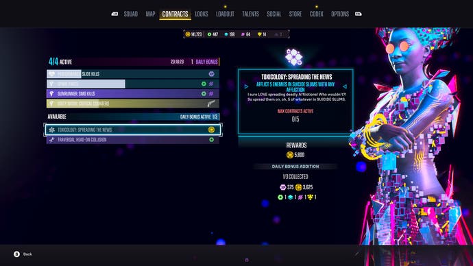 Suicide Squad: Kill the Justice League screenshot showing the Contracts menu