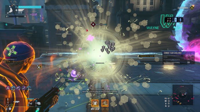 Suicide Squad: Kill the Justice League screenshot showing shotgun combat blowing a shield off an enemy