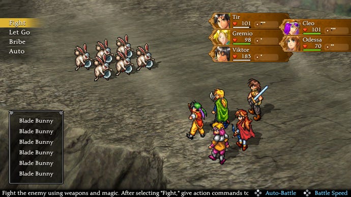 Fighting immoderate rabbits successful Suikoden 1.