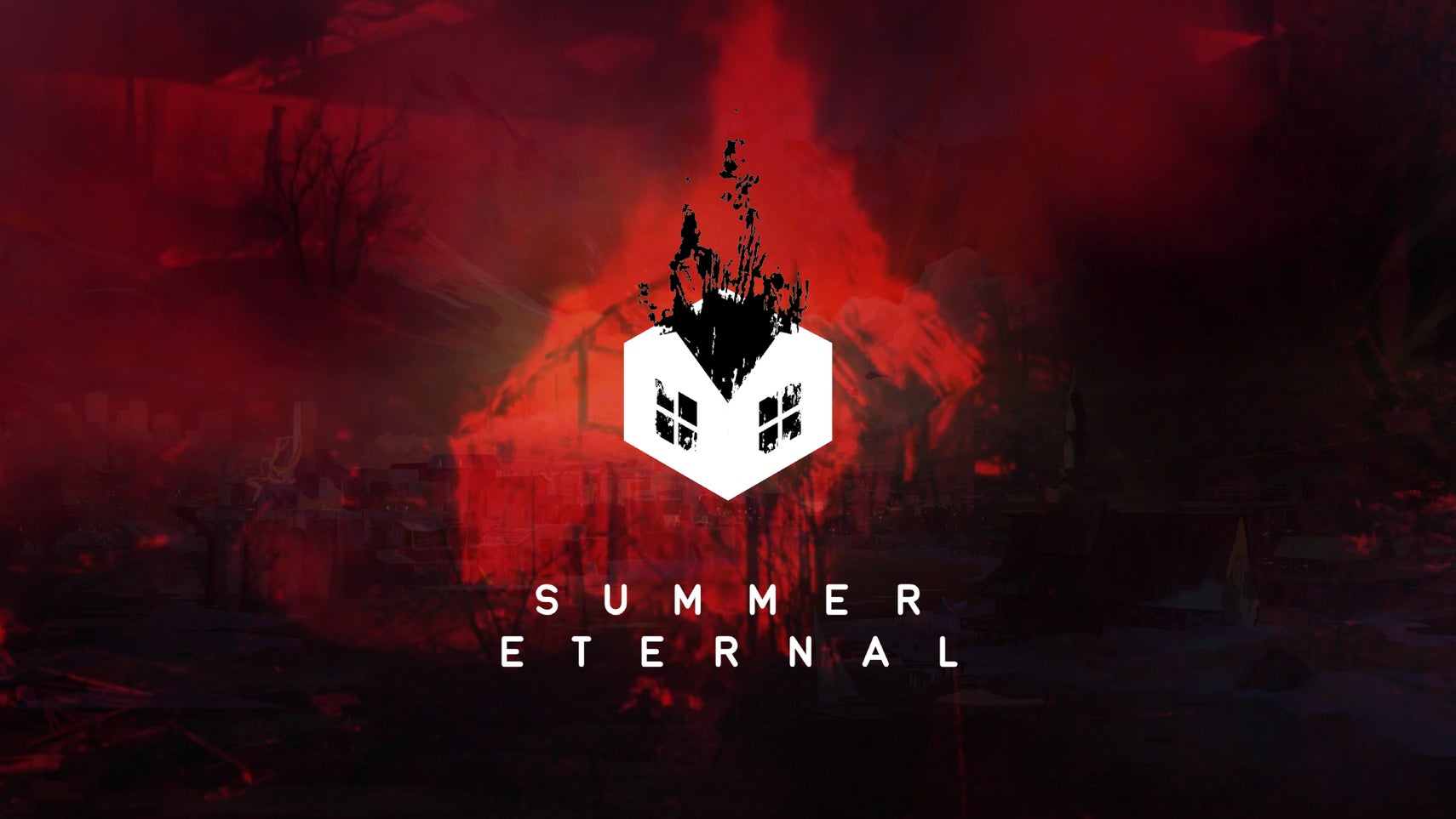 Summer Eternal's logo over a burning house and Revachol in Disco Elysium. - 1