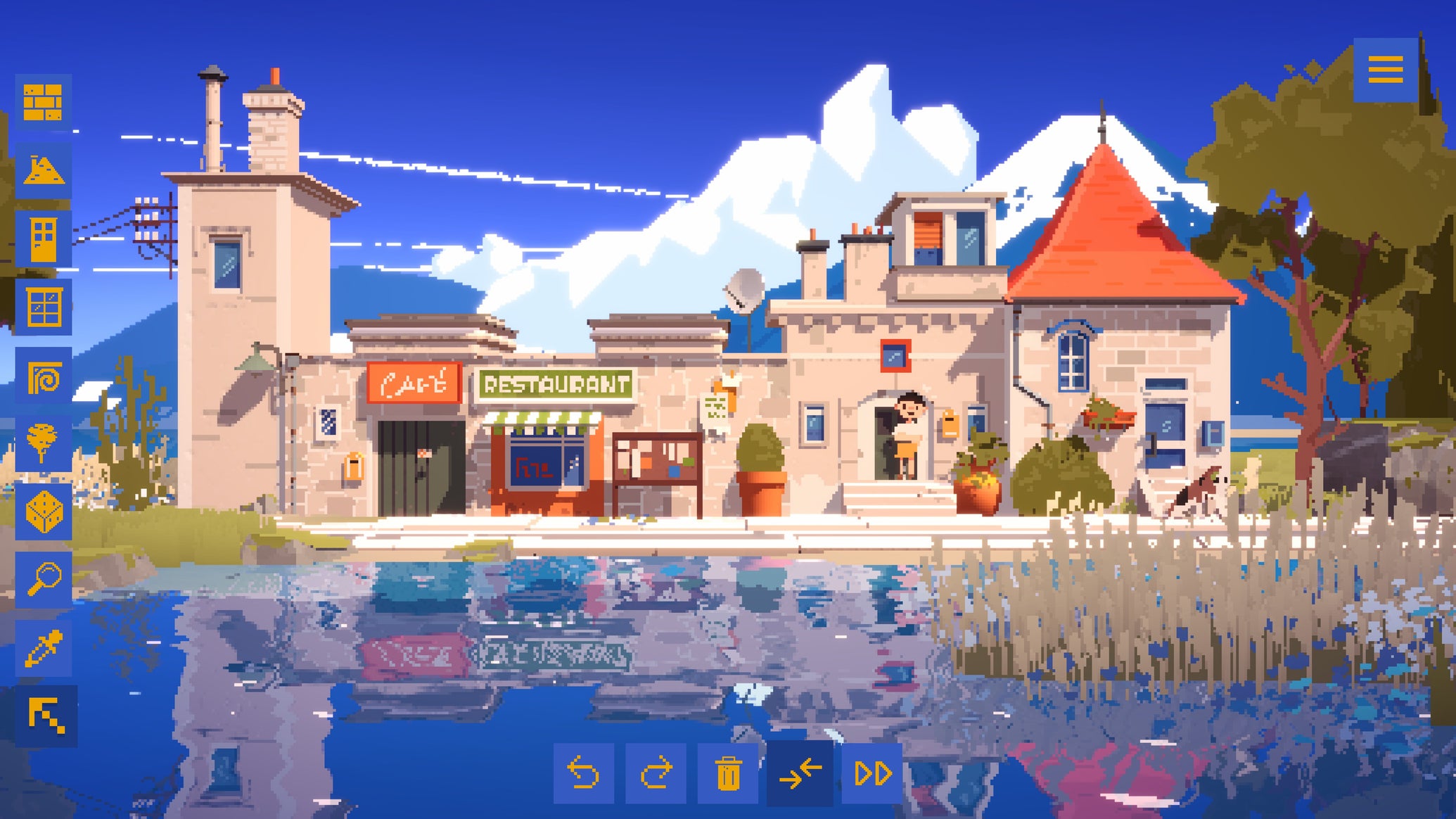 A small street of buildings on a river path in Summerhouse - 1