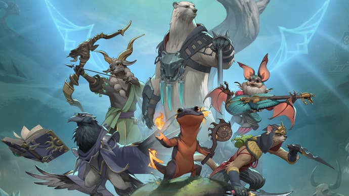 Sunderfolk artwork showing a collage of cute animal fantasy characters in action poses
