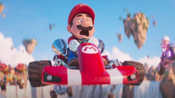 Mario go-karting in the Super Mario Bros. movie trailer