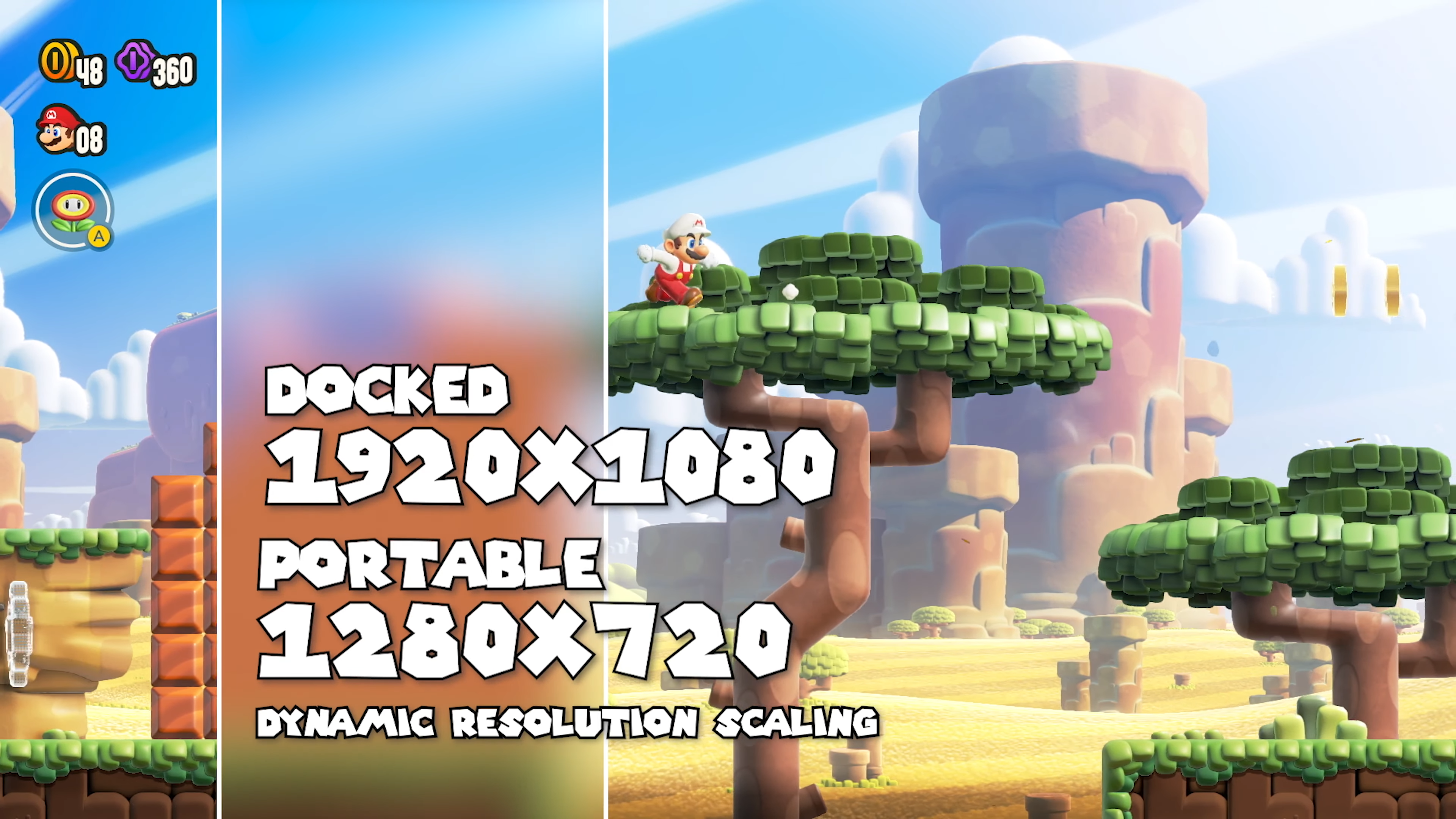 super mario bros wonder screenshot showing the resolution counts: 1920x1080 docked, 1280x720 portable