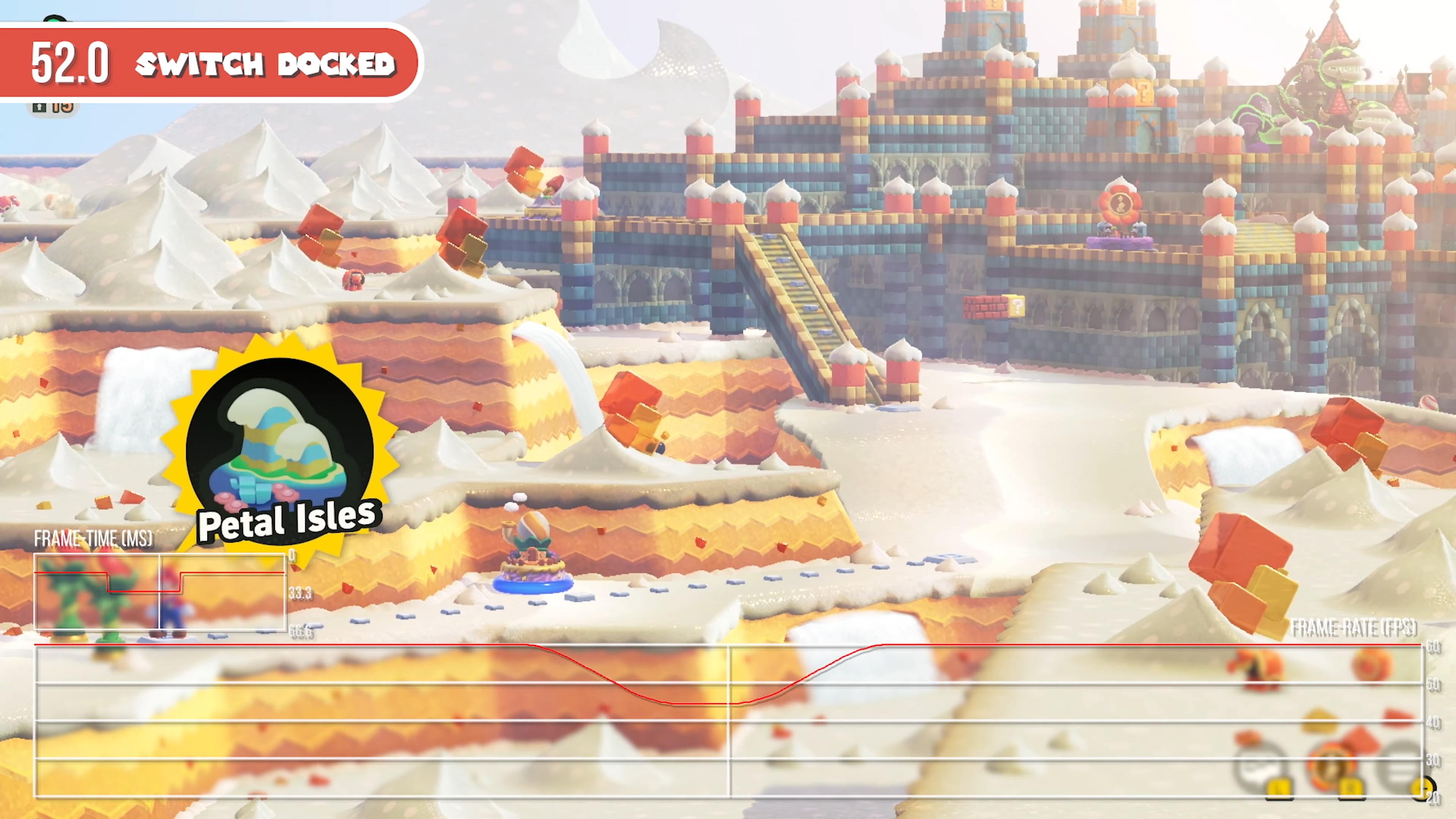 super mario bros wonder screenshot showing a rare frame-rate drop in the overworld map