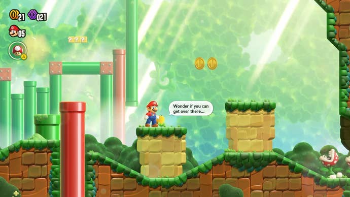Super Mario Bros. Wonder’s talking flowers in action.