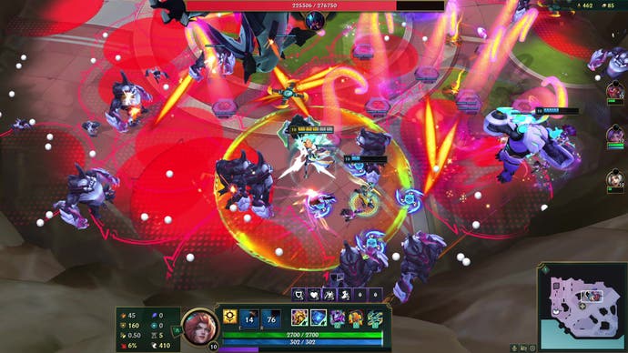 LoL Swarm mode official screenshot showing gameplay with Leona and a lot of heavy enemies and visual effects