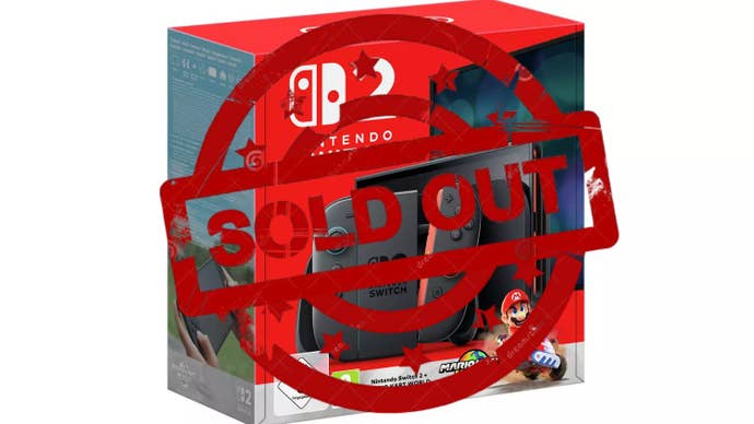 Switch 2 console box with Sold Out written over the top