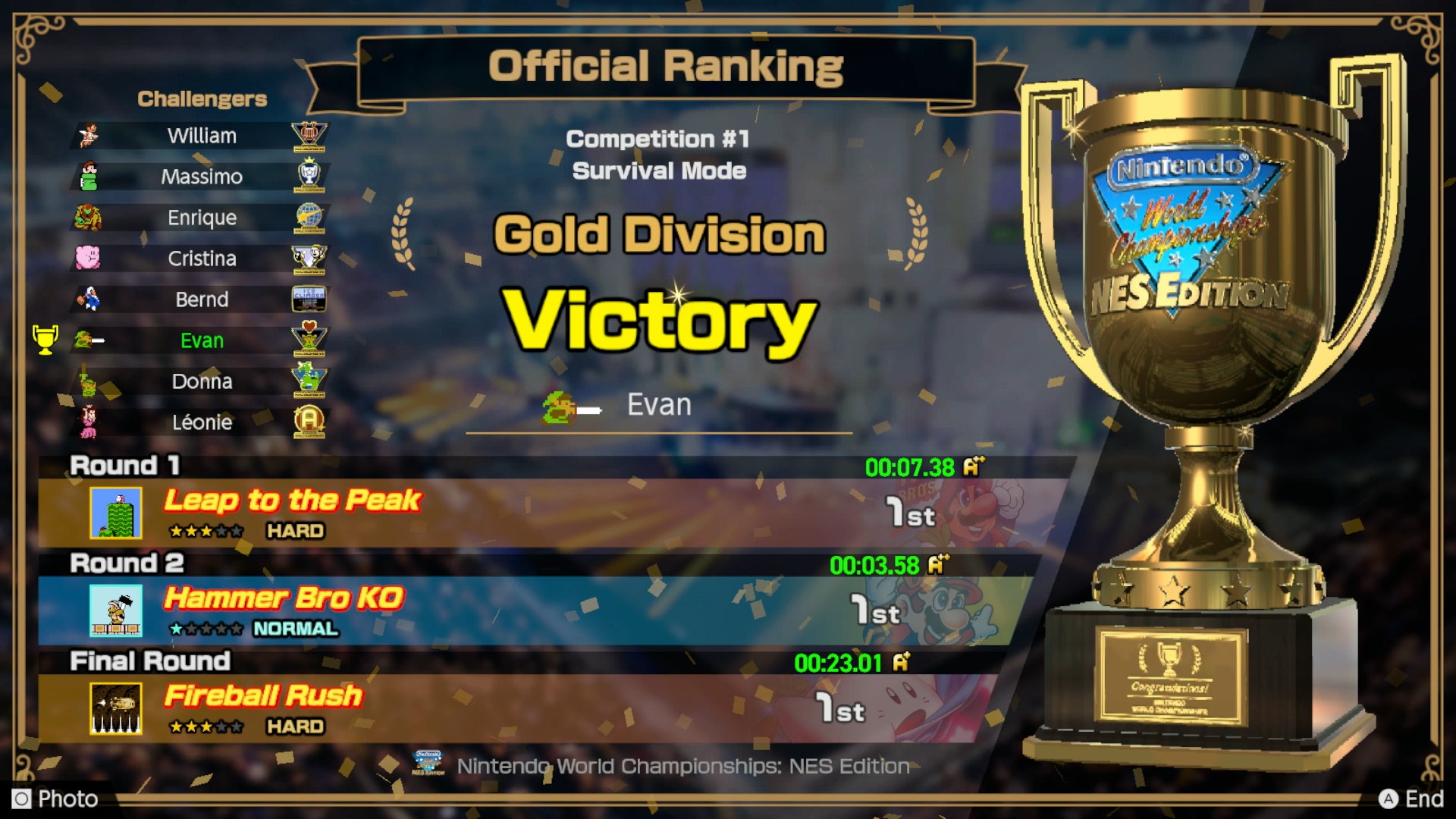 A victory screen in Nintendo World Championships: NES Edition - 4