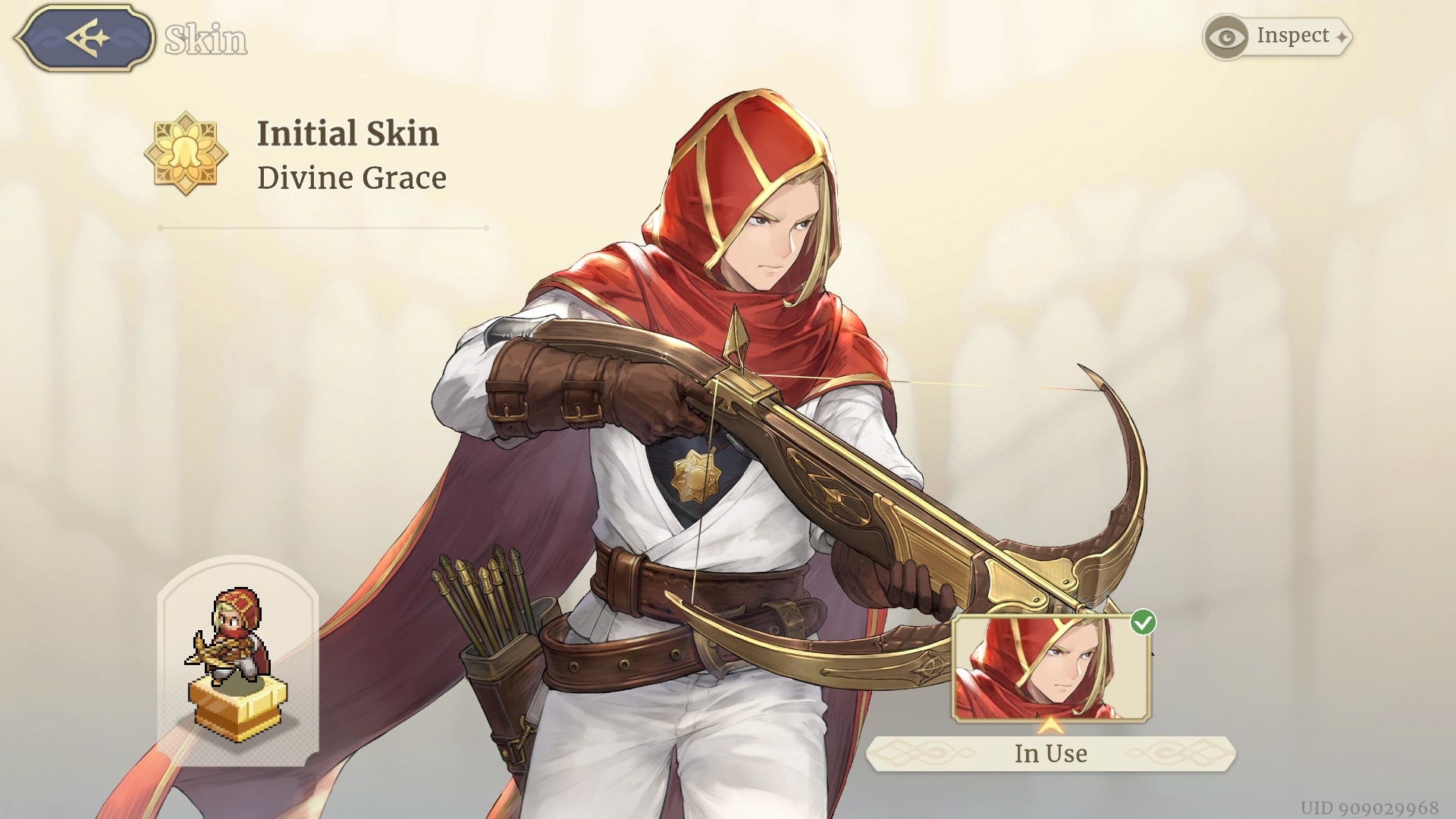 Divine Grace's default character skin is shown in Sword of Convallaria - 1