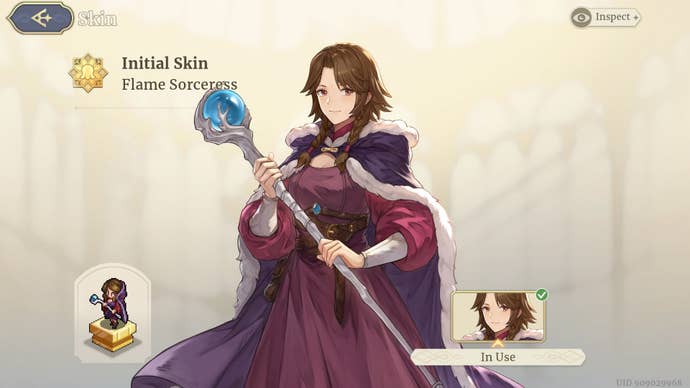 Flame Sorceress' default character skin is shown in Sword of Convallaria