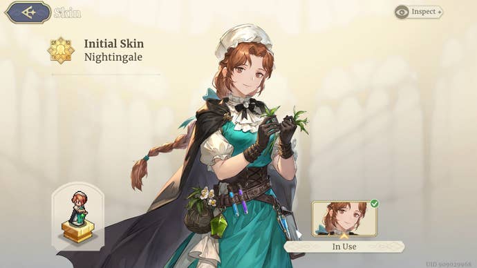 Nightingale’s default character skin is shown in Sword of Convallaria