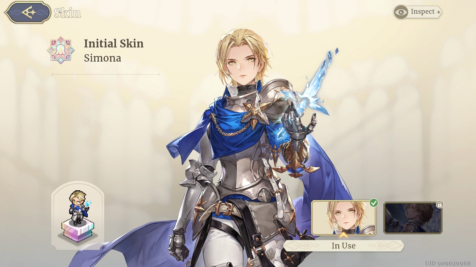 Simona's default character skin is shown in Sword of Convallaria - 1