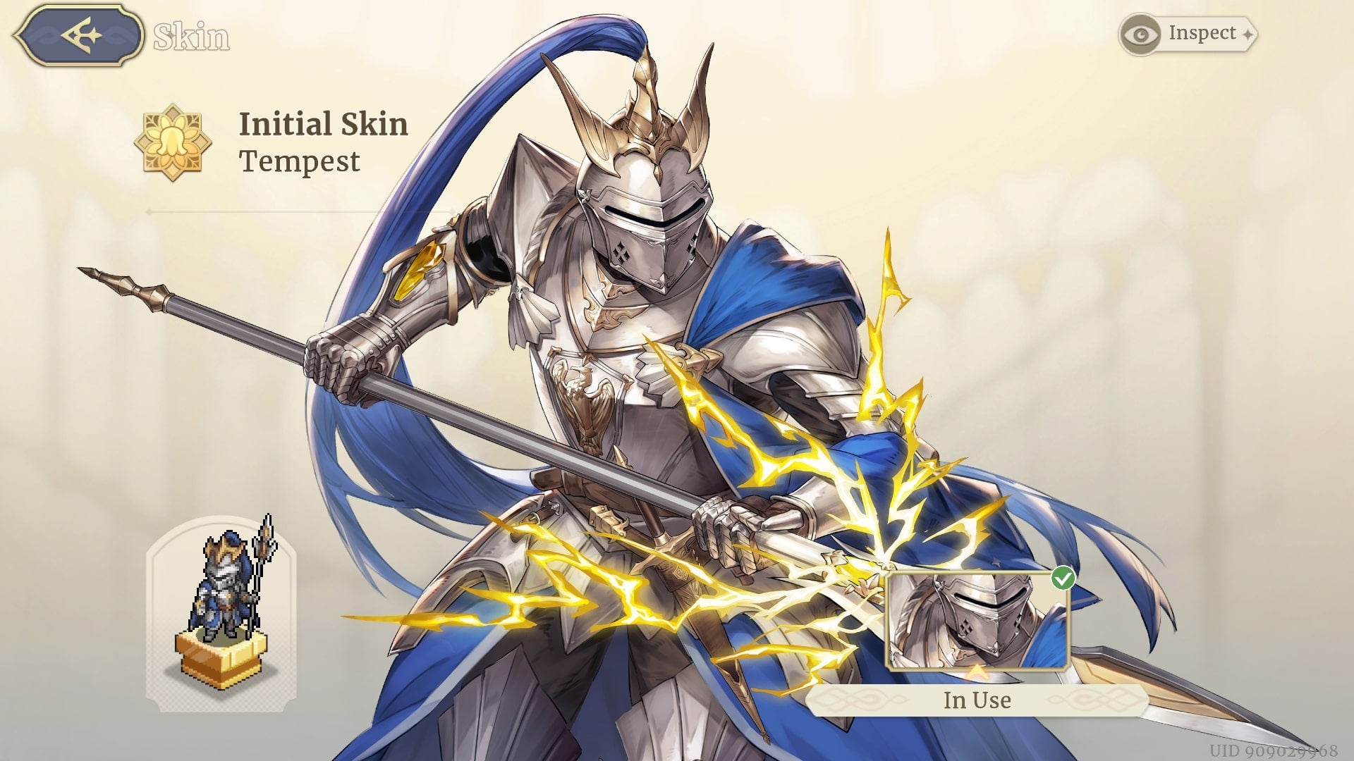 Tempest's default character skin is shown in Sword of Convallaria - 1