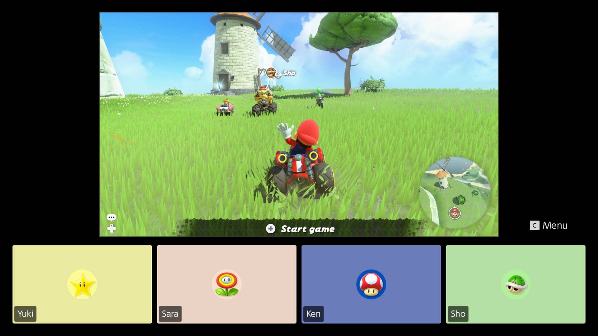 Mario Kart World official screenshot showing game chat with only one player showing gameplay