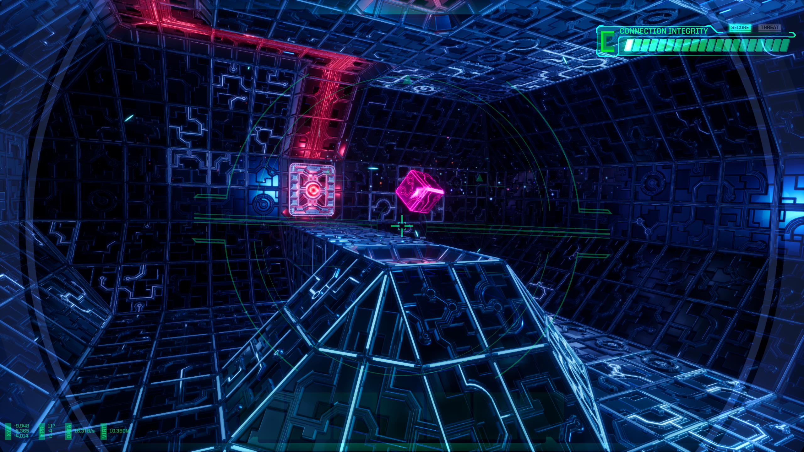 The glowing cyberspace in the System Shock remake.