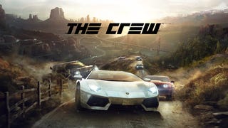 The Crew artwork image of silver sports car racing through countryside with city in the background