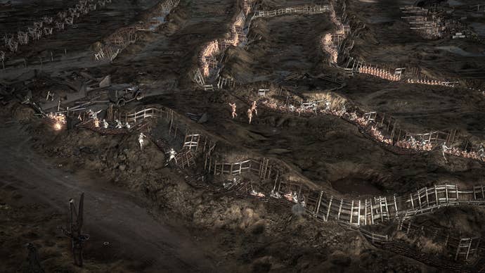 An overhead view of trench combat in The Great War: Western Front