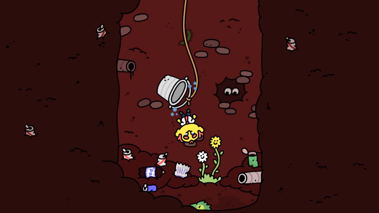 A small yellow man falls down a well in Thank Goodness You&rsquo;re Here