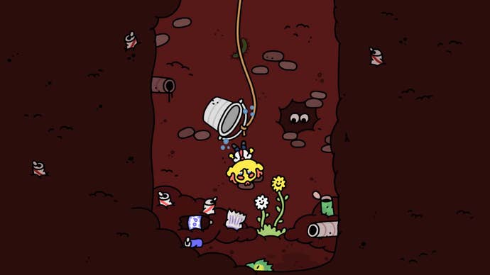 A small yellow man falls down a well in Thank Goodness You’re Here