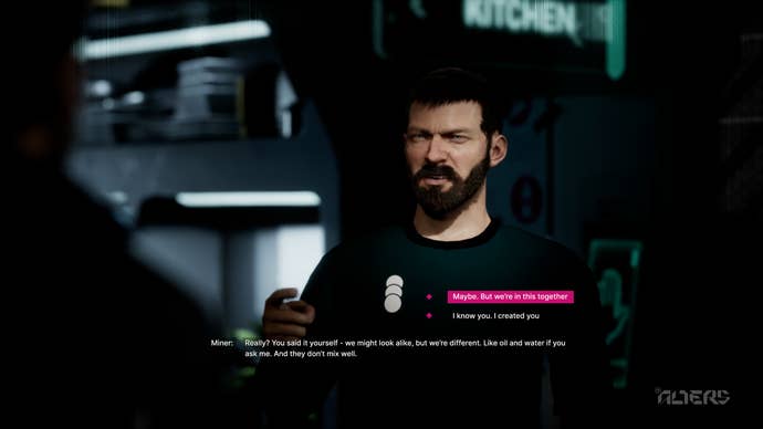 A dialogue interaction with a grumpy looking, bearded man, who seems to think they are exactly like me.