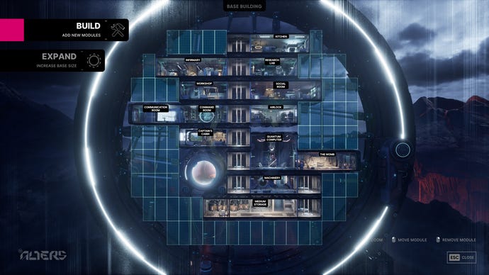 A side on view of your wheel mining base in The Alters