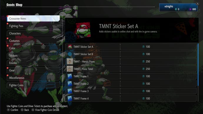 TMNT items in Street Fighter 6 store