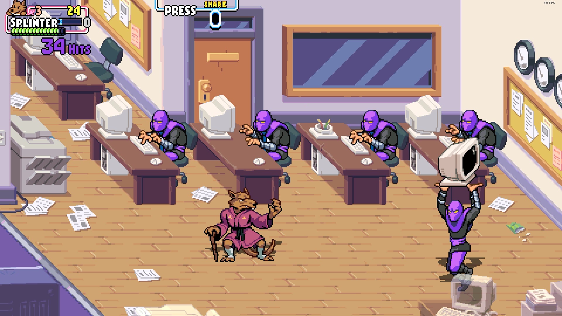 One of the stages in TMNT: Shredder's Revenge, with typing foot clan ninjas - 4