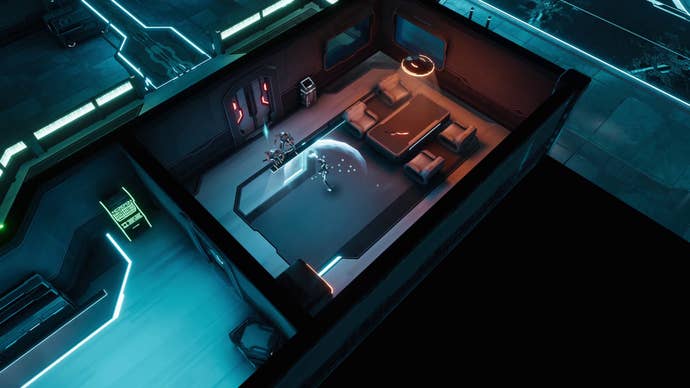 Exploring a neon landscape in TRON: Catalyst.