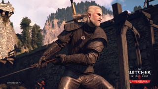 The game Geralt but clad in the Netflix Witcher armour, all sexy black leather and smoulder.