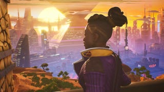 Tales of Kenzera: Zau screenshot shows a character looking out over a colourful sunrise.