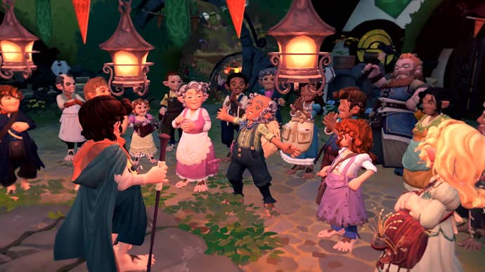 A group of hobbits celebrate together in Tales of the Shire