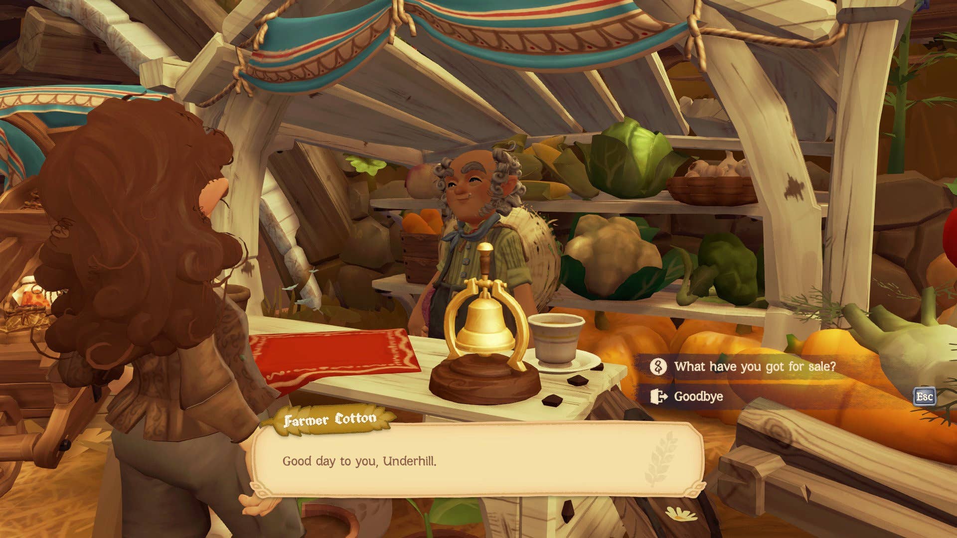Talking to Farmer Cotton, a happy hobbit, in Tales of the Shire.