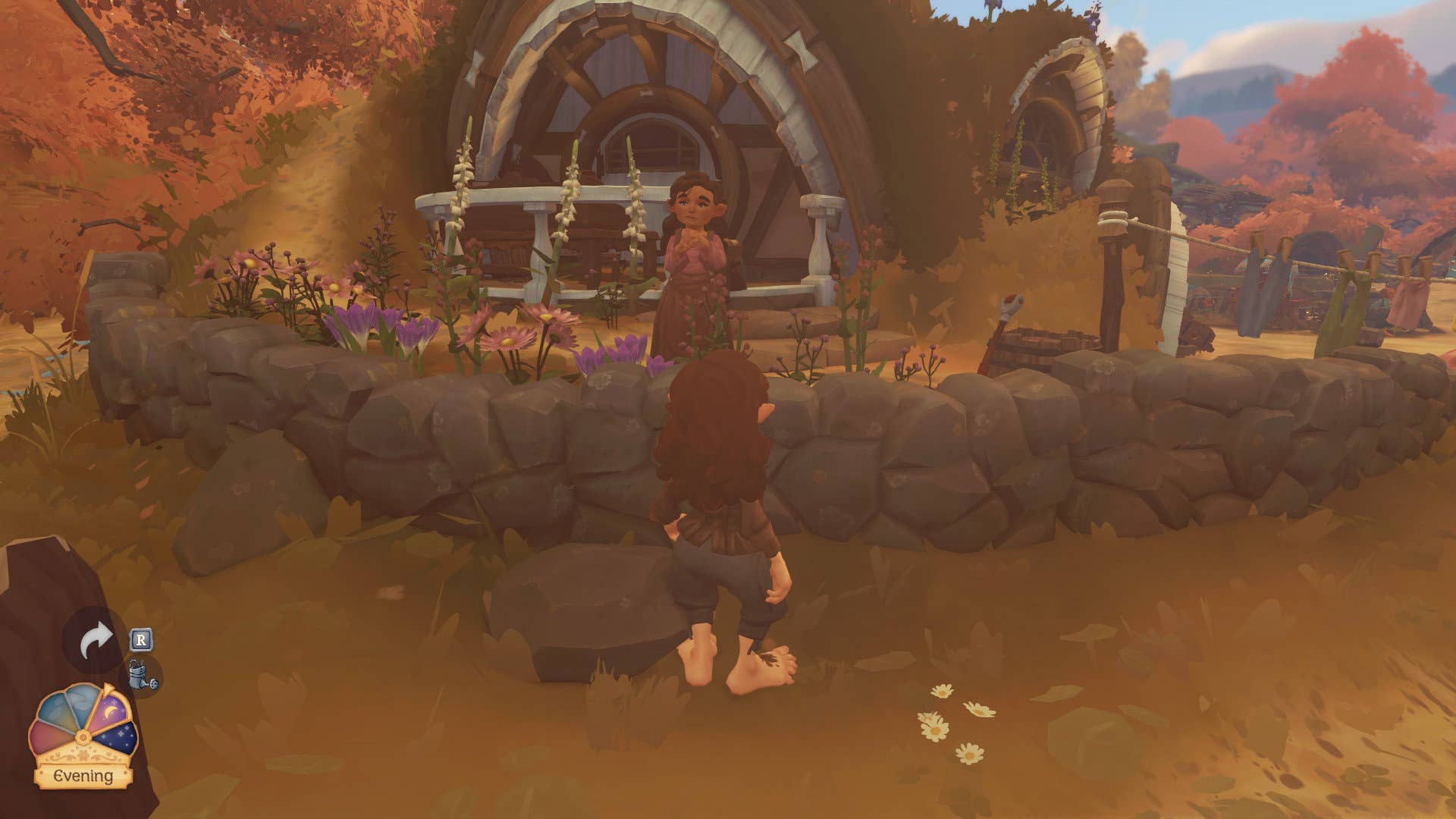 Looking at an NPC hobbit in Tales of the Shire who standing in their garden and staring off into the distance.