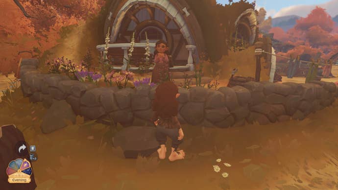 Looking at an NPC hobbit in Tales of the Shire who standing in their garden and staring off into the distance.