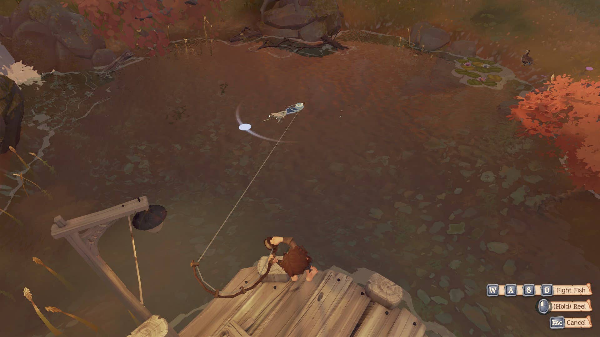 The start of catching a fish via fishing in Tales of the Shire.