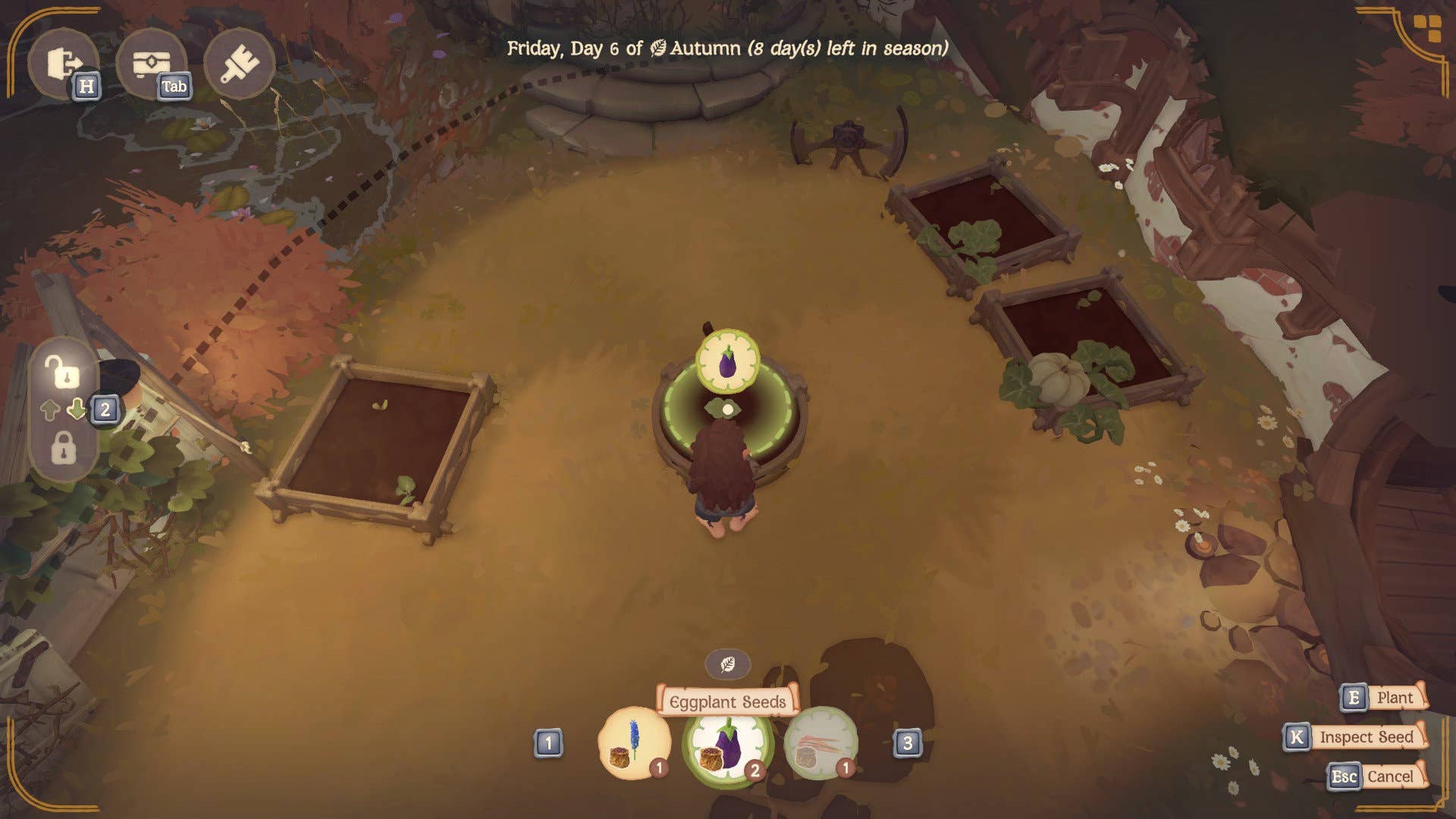 Planting a seed in Tales of the Shire. The seed outline is shown up a green circle.