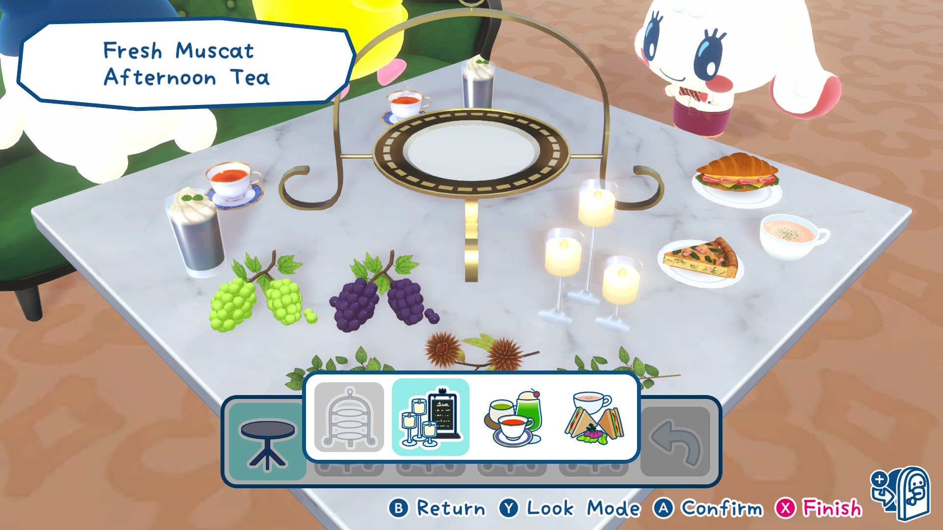 The player serves Afternoon Tea to multiple Tamagotchi in the Afternoon Tea Shop in Tamagotchi Plaza - 4
