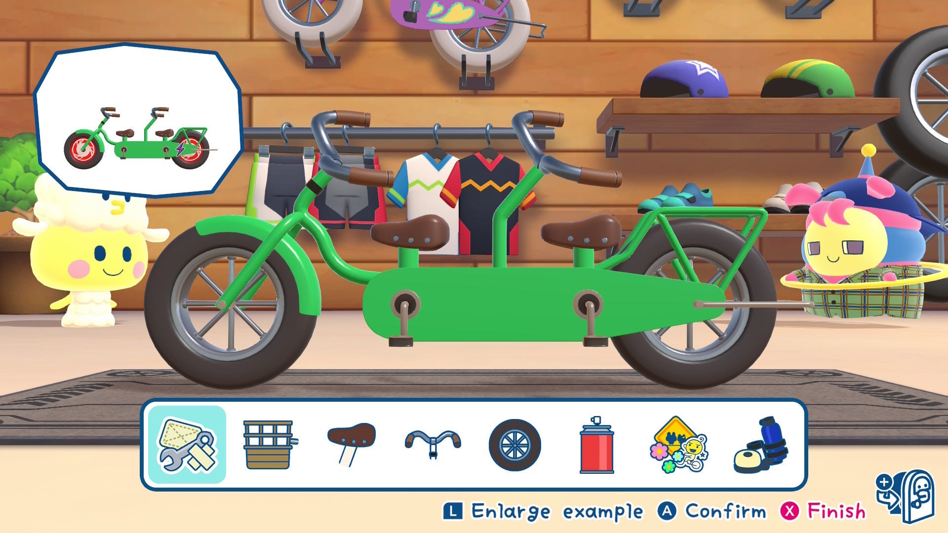 The player fixes Watatachi's bike in the Bicycle Shop in Tamagotchi Plaza - 6