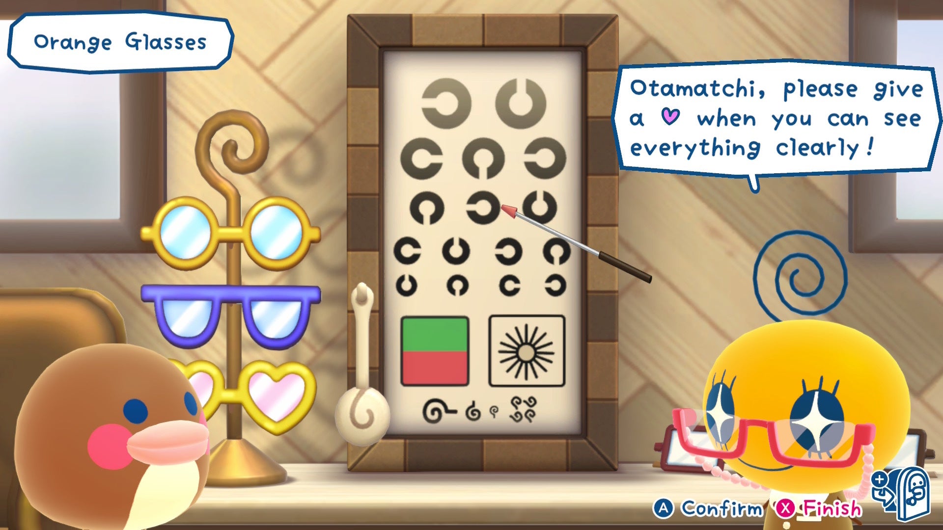 The player and Memetchi issue an eye test to Otamatchi in Tamagotchi Plaza - 8