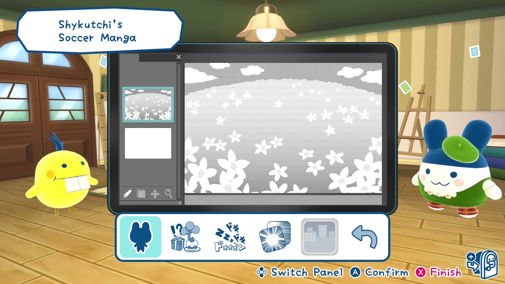 The player draws a manga comic for Debatchi in Tamagotchi Plaza - 7