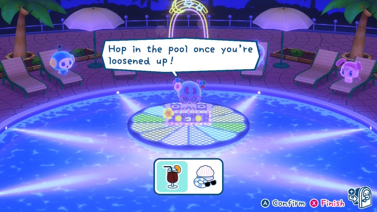 The player can be seen serving customers at The Night Pool in Tamagotchi Plaza - 9